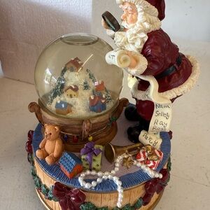 Santa Claus Snow Globe with Gifts and Teddy Bear